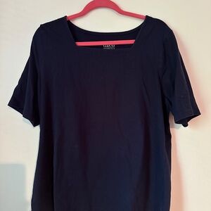 DENIM & CO ESSENTIALS S/S SQUARE COLLAR SZ XL NAVY.